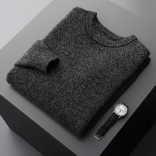 
KING DEER cashmere sweater men's autumn and winter round neck pullover three-strand thickened sweater wool knitted base shirt fancy gray L