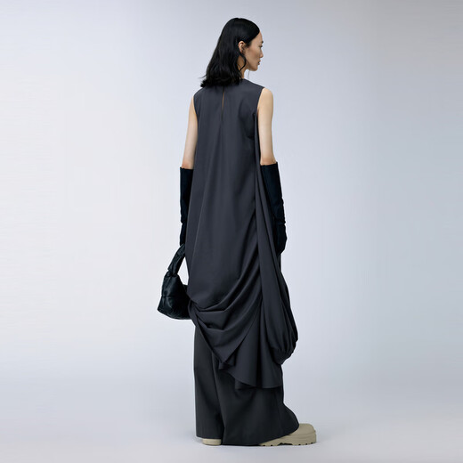 Vestido de otoño e invierno de tela Jnby/Jiangnan para mujeres, estilo de viaje simple y sin mangas redondo Elegante 5n7g12590 046/hierro fundido gris xs