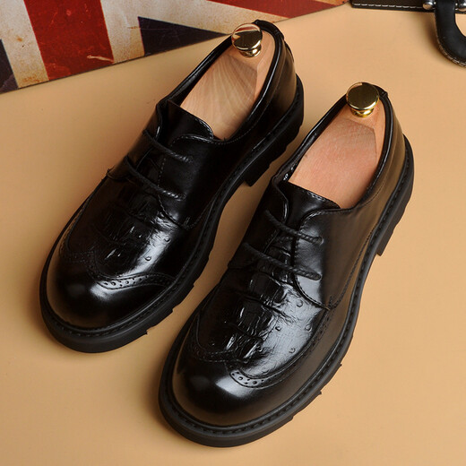 Ydl.Laort Spring and Automne Shoes en cuir à grande tête épaisses, motif de crocodile décontracté de style punk, chaussures pour hommes personnalisées, cuve de vache et tête ronde rétro littéraire 15913 HEAD METAL 39