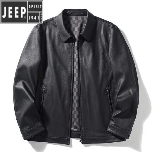 JEEP SPIRIT light luxury high-end imported ecological microfiber leather spring and autumn style men's business casual lapel imitation leather jacket gray 180 (recommended 140-155 Jin [Jin equals 0.5 kg])