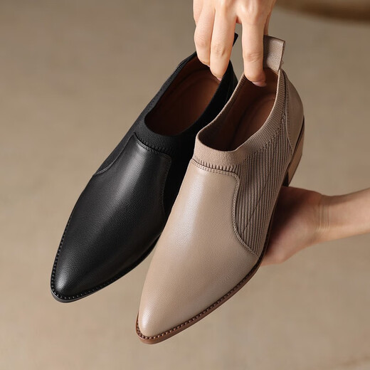 HerSin Baili Talon épais chaussures simples pour le cuir féminin pointu à talon épais talon de la bouche profonde Toe à orteil de mouton automne et hiver nouveau style et bottes nues set de grande taille chaussures noir 38