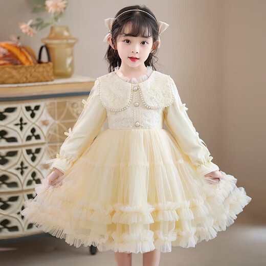 Piggy Banner (PEPCO) girls dress winter fluffy gauze children's winter skirt little girl fashionable princess dress winter dress Champagne 120