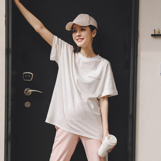 Miduli maternity top wearing large size maternity T-shirt for summer thin mid-length short-sleeved loose maternity dress dark powder L