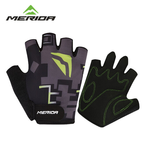 MERIDA Merida Bicycle Summer Cycling Gloves Mountain Bike Half Finger Shock Absorbing Gloves Cycling Road Cycling Equipment Black Green L