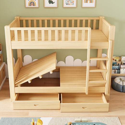 Zhancheng Volles Massivholz Doppelbettdecke und untere Etagenbetten für Stabswohnheit kleine Wohnung Ober- und Unterbeete, separater Leiterschrank 1350 mm*1900 mm x MEHR MEHR KOMBLISCHE FORMENS