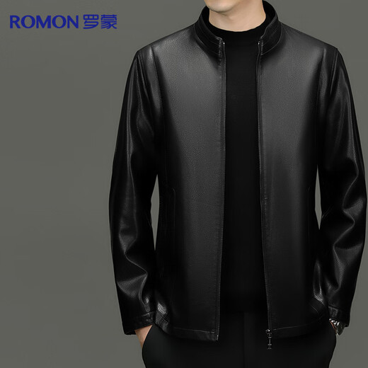 Luo Meng Leather Jacket Men's Autumn and Winter Middle-aged Velvet Thickened Stand-Collar Jacket Warm Leather Jacket Middle-aged and Elderly Men's Top