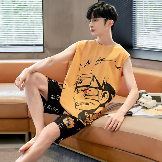 Junjun Suidi Mei Pijamas para hombres Chaleco de verano modal Seda de hielo Conjunto de ropa para el hogar de dibujos animados para hombres adolescentes y estudiantes Modal-Z838 Wukong XL (Altura 170-175 125-145 Jin Jin equivale a 0,5 kg)
