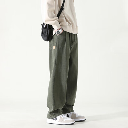 Dingfengbaoluo Pantalones casuales Pantalones rectos sueltos Pantalones de primavera y verano Pantalones HM9901 Militar Green 2xl