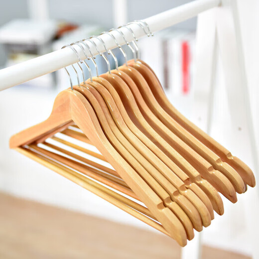 Jiayi solid wood clothes hanger suit clothes support dry and wet dual-use clothes hanger drying clothes rack solid wood color 10 pieces