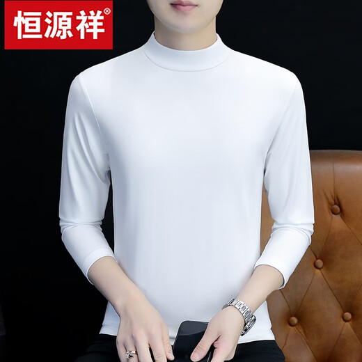 Hengyuanxiang pure cotton autumn and winter half turtleneck bottoming shirt men's slim fit long-sleeved T-shirt mid-collar men's autumn coat outer wear YP192 carbon gray half turtleneck 2XL recommended 145-160Jin Jin equals 0.5 kg