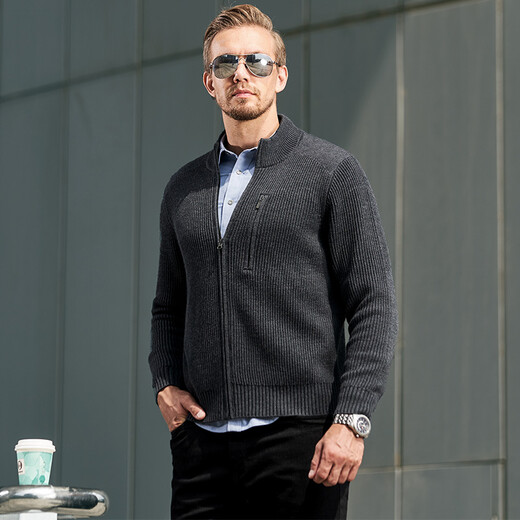 Dragon Tooth Hidden Merino Wool Cardigan Sweater Men's Autumn and Winter Versatile and Comfortable Outerwear Jacket Battleship Gray M (175/96A)