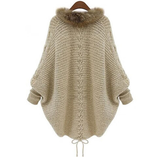 Lan Junqi European and American short jacket sweater for autumn and winter women's long-sleeved loose fur collar sweater cardigan thick bat shirt trendy picture color average size 60160Jin [Jin equals 0.5 kg]