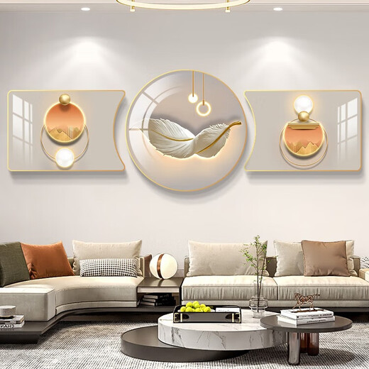 
Chengzi's living room decoration painting modern simple sofa background wall hanging painting Nordic high-end atmospheric feather mural triplet wall painting JD15268 60*40/60*60/60*40 Handmade diamond inlaid painting pvc black edge