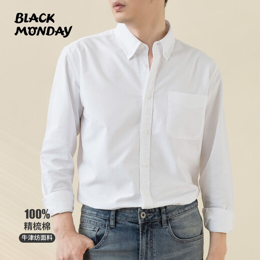 BlackMonday Pure Cotton Oxford Langarmes Hemd Herren Baumwolle Anti-Falten-freie Feste Farbe Herrengeschäft Casual Shirt
