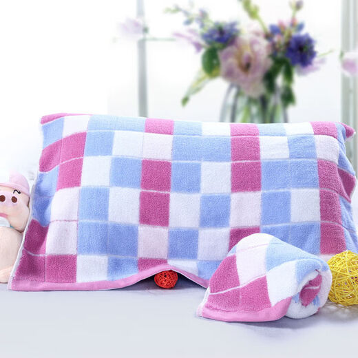 Hazun Shanghai old-fashioned jacquard pillow towel cotton thickened and soft pair of pure cotton skin-friendly and sweat-absorbent cartoon embroidered pillow towel checkered pink blue