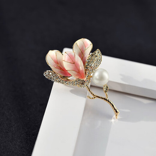 SNQP official quality Swarovski zirconium magnolia flower brooch for women high-end light luxury 7655-1 elegant flower brooch pink