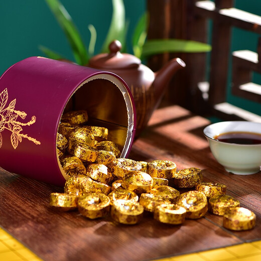 天福茗茶普洱茶  糯米香普洱熟茶小沱茶浓香型250g罐装茶叶