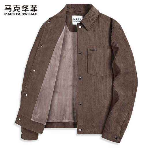 Mark Huafei Corduroy Premium Lapel Jacket Men's Autumn and Winter New Youth Trendy Plush Jacket Brown Brown 318 M (170)