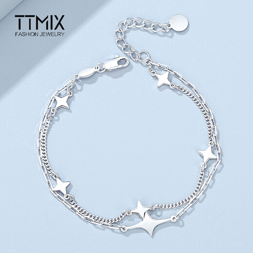 TTMIX shining star platinum bracelet double layer pt950 platinum fashionable temperament women's bracelet 5.7-5.9g 16+3cm