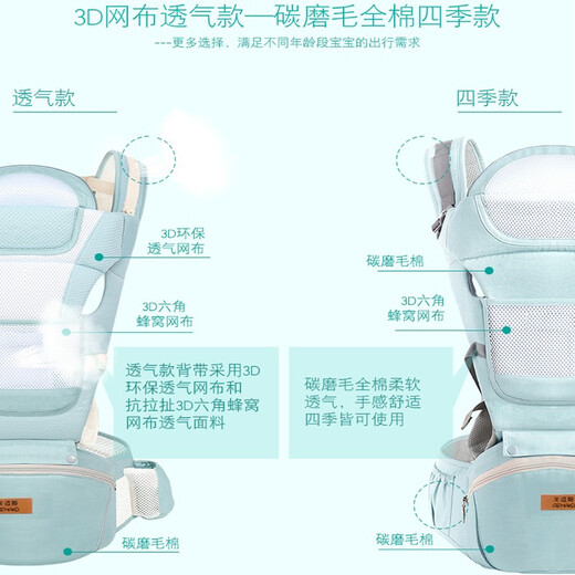 Gomais baby strap waist stool mother carrying a baby with a baby multifunctional front-held baby strap horizontal sitting stool breathable Mint green storage breathable