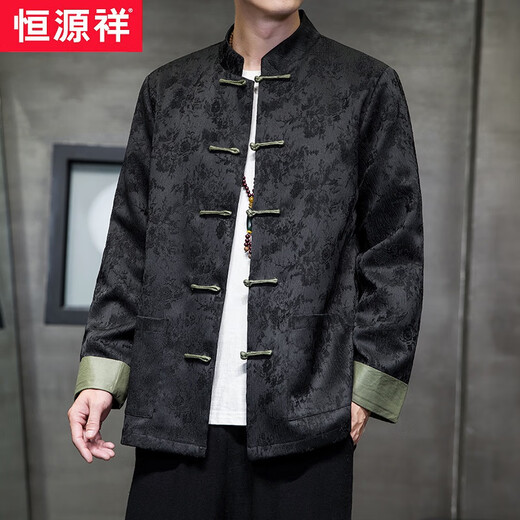 恒源祥新中式唐装男中国风秋冬季长袖茄克复古盘扣汉服宽松大码男士外套 Y757黄色 M码推荐100-120斤