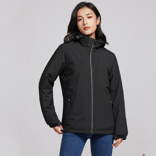 Yalu plus velvet jacket for women, Korean version, small short windproof and thermal windbreaker ins casual single-layer mountaineering jacket 9930S Obsidian black-women [solid color] XL