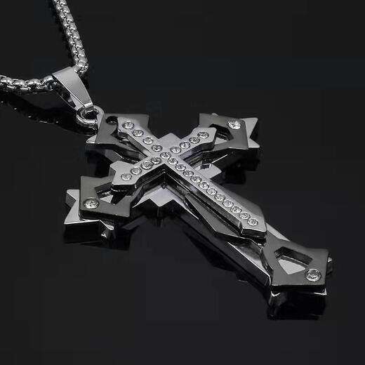 Cai Leiya European and American fashionable men's domineering cross necklace men's trendy hip-hop student pendant niche design sweater chain Holy cross necklace