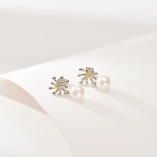 Jingrun Dandelion white drop-shaped freshwater pearl earrings for girls, a birthday gift for mom, lover, girlfriend, best friend