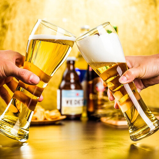 Huaxing Douyin Internet celebrity beer mug glass household creative craft large capacity beer mug bar personalized wine glass set 600ml 6 pieces + 8 stainless steel ice cubes
