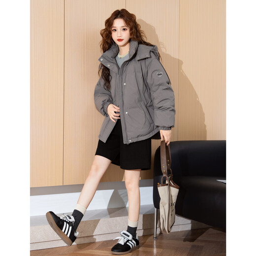 TonLion 2025 Women's Hooded Love Down Jacket Charcoal Gray L