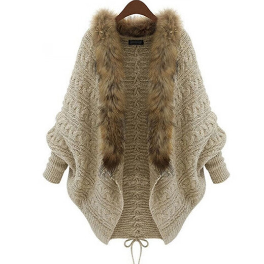 Lan Junqi European and American short jacket sweater for autumn and winter women's long-sleeved loose fur collar sweater cardigan thick bat shirt trendy picture color average size 60160Jin [Jin equals 0.5 kg]