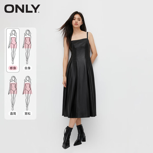 SÓLO vestido plisado con tirantes de color sólido versátil informal a la moda de otoño e invierno para mujer | 12347Y001 H1Z negro BLACK S 160/80A