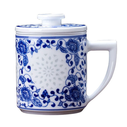 Ausda Shangyun Jingdezhen Ceramic Cup Hand-painted Blue and White Exquisite Underglaze Color Bubble Tea Cup Office Boss Cup Gift Porcelain Cup Half Flower