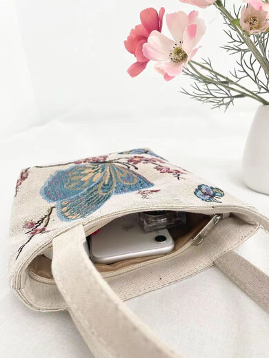Knuspriger Leinwand Bag Butterfly Doppelseitig gestickter ethnischer Stil neuer Mobiltelefon-Taschen-Tasche Handtasche Handtasche verdickt Schmetterling kleines Modell [Größe 18*20]