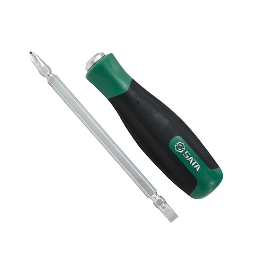 SATA Tools T series dual-purpose screwdriver flat cross double-headed screwdriver S2 alloy steel hard plum blossom flat-blade screwdriver double-headed screwdriver #2&6MMx100MM 66204