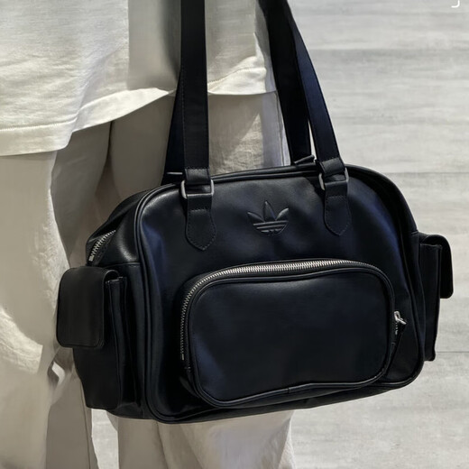 阿迪达斯 （adidas）三叶草运动休闲复古PU单肩斜挎手拎包JV9277 黑色JV9283