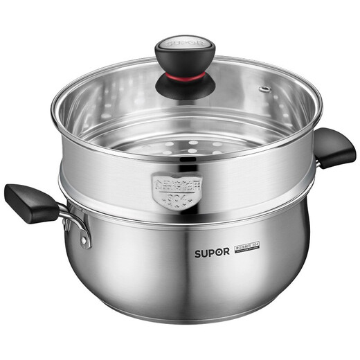 Supor (Supor) 304 acero inoxidable sopa de sopa roja pequeña sopa de olla de olla de olla de olla de olla de gas de olla caliente cocinera de inducción de gas universal adecuado para 3-5 personas versión espesada mejorada + red vapor de 24 cm
