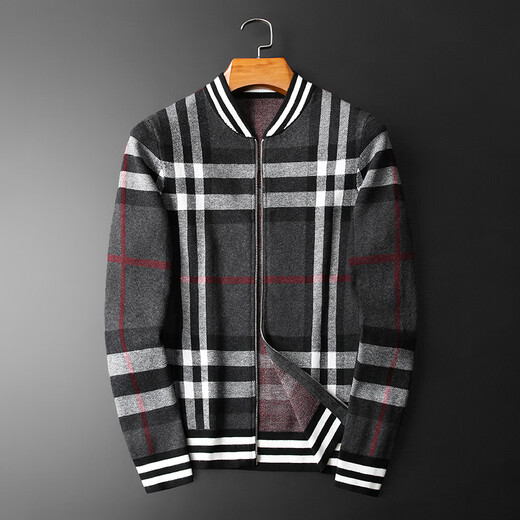 Mr. Guan Herbst und Winter High-End-Männer-Woll-Woll-Strickjacke Business Casual Classic Plaid gedruckter Reißverschluss Sweater 98126 Khaki 4xl