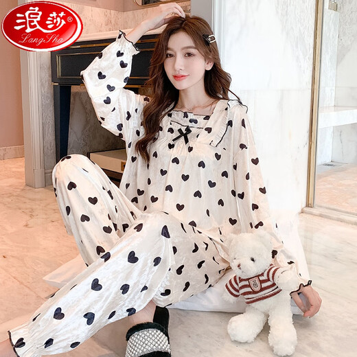 
LangSha light luxury princess style pajamas for women long-sleeved spring, autumn and winter new style gold velvet thickened lace lace home clothing set HT#9923 Strawberry M [75-95Jin [Jin equals 0.5 kg]]
