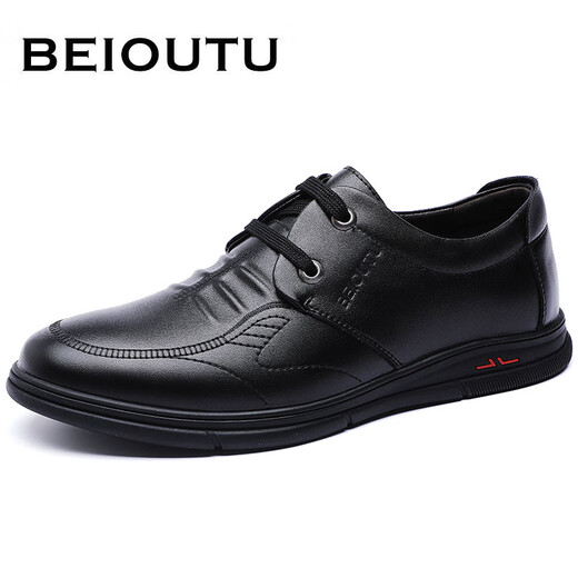 Nordic (BEIOUTU) leather shoes men's business casual leather shoes British lace-up comfortable soft-soled leather shoes 7081 black 40