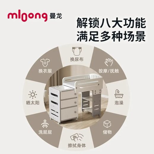 Manlong baby care table baby diaper changing table multi-function foldable newborn bathtub lift mobile magician care table-Monet gray magician care table
