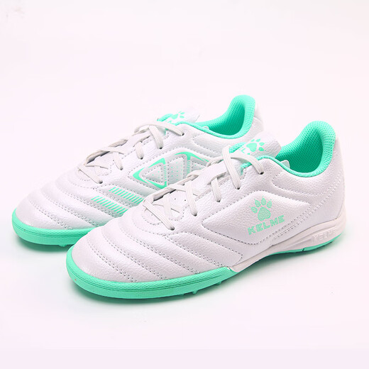 KELME Football Shoes Men's Youth Competition TF Broken Spike Sneakers Students Breathable Anti-Slip Sneakers White/Fresh Green 33