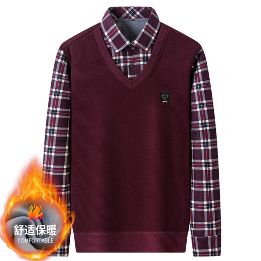 Prenomen Winter Winter Warm Wen Men Middle-Eby Plus de terciopelo engrosado Camiseta de manga larga Collar empalmado Top Daddy Suit 15619 XL