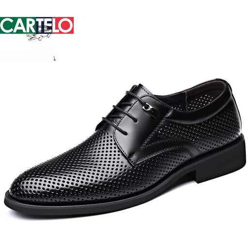 Cartelo Brand Trendy Sandales en cuir authentique Summer Hollow Houstable Houstable Inner Saufre en cuir formel Rencontre pour les hommes Business Chaussages de trou décontractés Breatte Noir 9928 Été Hollow Flat Heel Style 37
