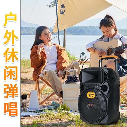 Songchuan International A12-66 outdoor trolley square dance high-power performance activity audio machine karaoke heavy bass Bluetooth 12-inch 15-inch portable mobile stage speaker 15-inch heavy bass flagship version + U-segment microphone pair