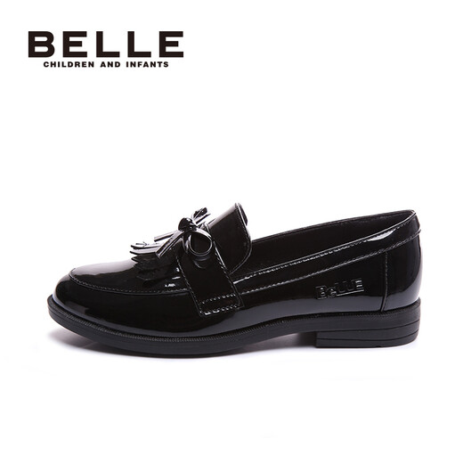Belle children's shoes for girls spring and autumn children's black leather shoes student shoes back to school performance shoes British style campus etiquette shoes for middle and older children black-DE0336 35