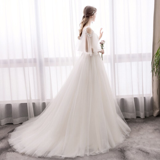 Forest light wedding dress 2019 new bride French Hepburn super fairy slimming door veil simple dreamy tail 2020 tail style L (2 feet 1)