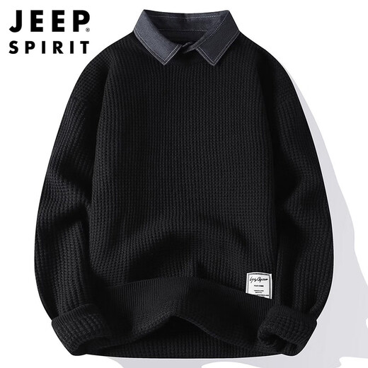 JEEP SPIRIT Jeep sweater men's shirt collar sweater fake two-piece autumn and winter casual loose sweater men's jacket