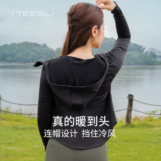 Meesu Autumn and Winter Jacket Slim Thin Velvet Yoga Suit Women's Sports Morning Running Suit Professional High Waist Comfortable Fitness Suit Pilates Lake Cyan + Dove Feather Gray Suit M