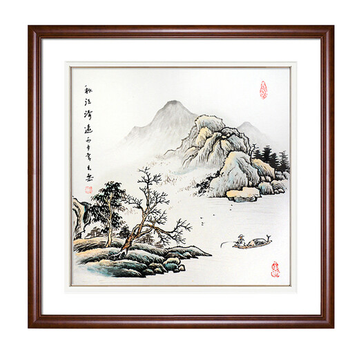 Celebrity calligraphy and painting Dou Fang Chinese ink landscape painting Living room Feng Shui painting Backer painting Hand-painted authentic restaurant entrance decorative painting Jiangshan Chunxiao 60*60cm (purely hand-painted authentic + plexiglass)